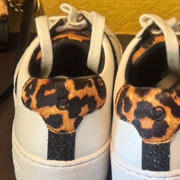 Michael Kors White and Leopard Print Women's Sneakers ((NEVER WORN)) - Picture 6 of 8